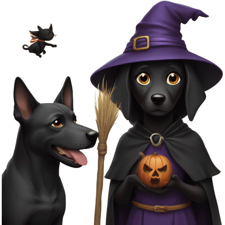 Black dog with a witch  emoji