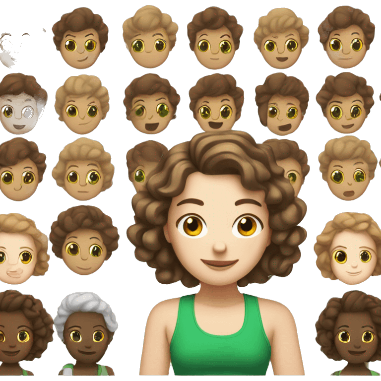 White girl, green yes, medium wavy brown hair yoga emoji