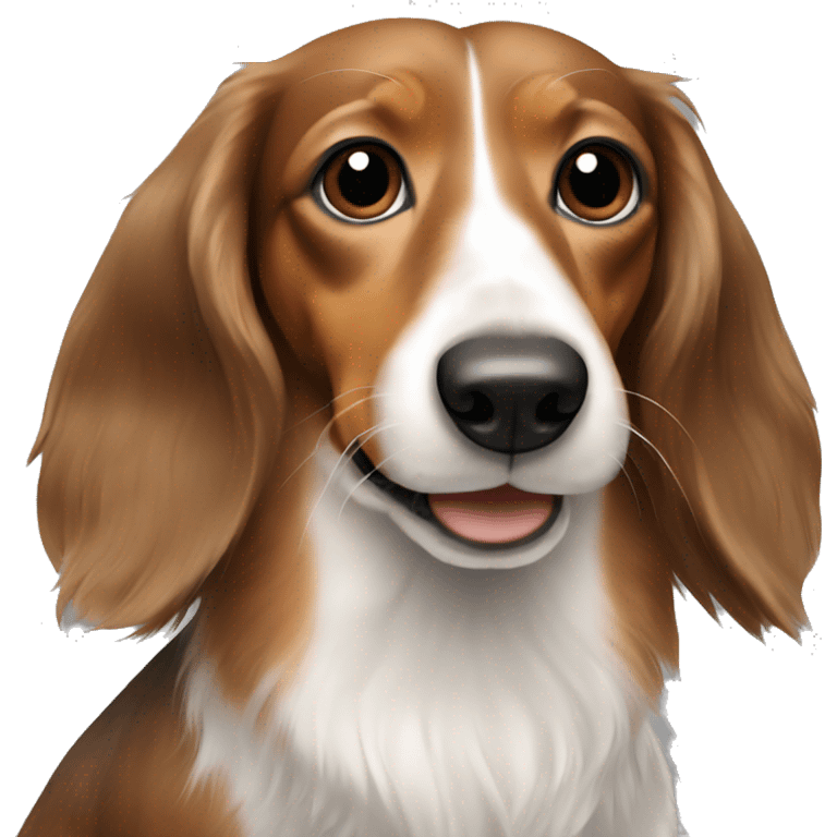 Brown, white, and black long haired dachshund  emoji