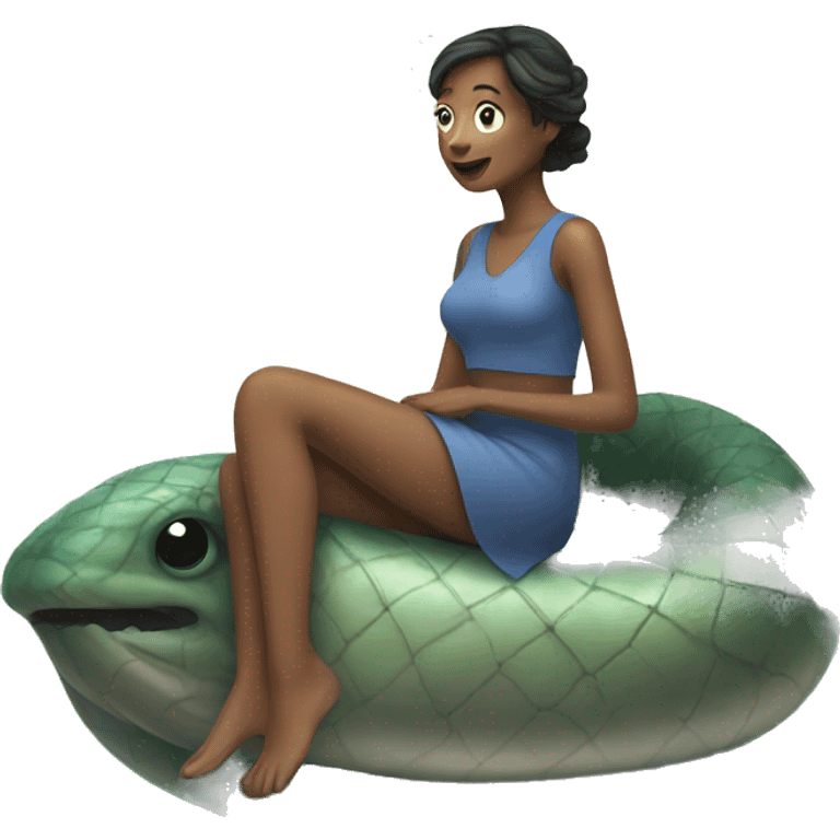 Woman sitting on an eel emoji