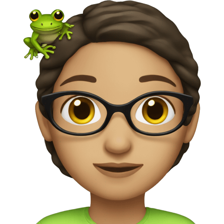 brunette with a frog emoji