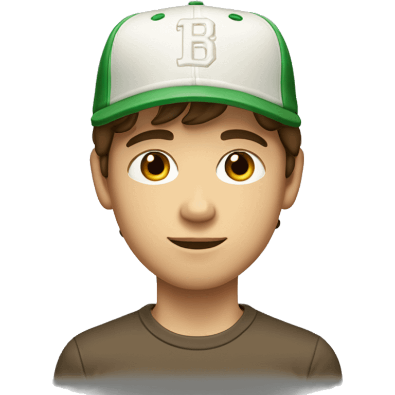 Teenager boy type italian, White skin, with baseball cap backwards with wavy brown hair (Which go down behind to the nape of the neck), Little bit dezoom emoji