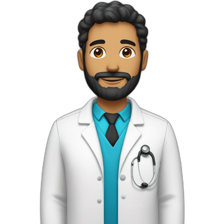 medico 32 años, piel blanca, pelo negro ondulado y barba corta emoji