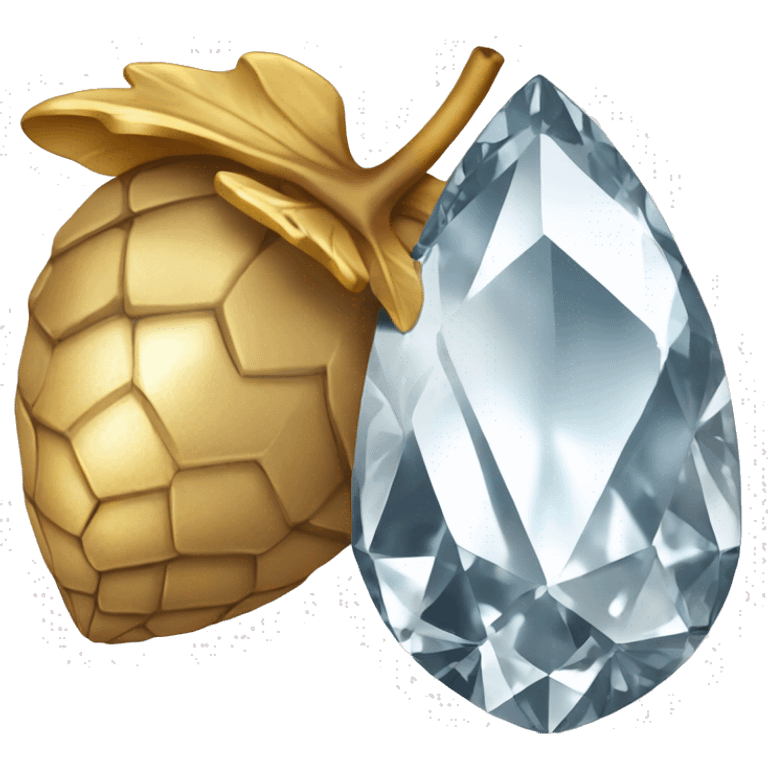 a diamond in the shape of an acorn, sparkling cut diamond, with stem of gold emoji