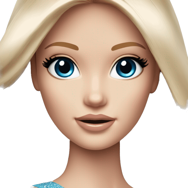 Extra glam barbie with blue eyes, pale skin, brown long hair  emoji