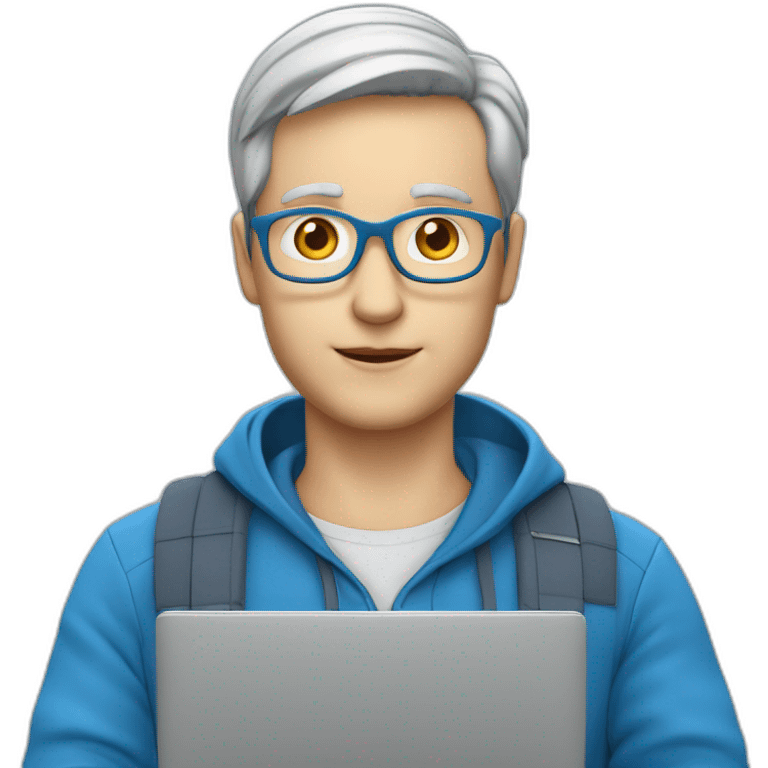 European teacher in blue closer in the laptop screen ￼ emoji