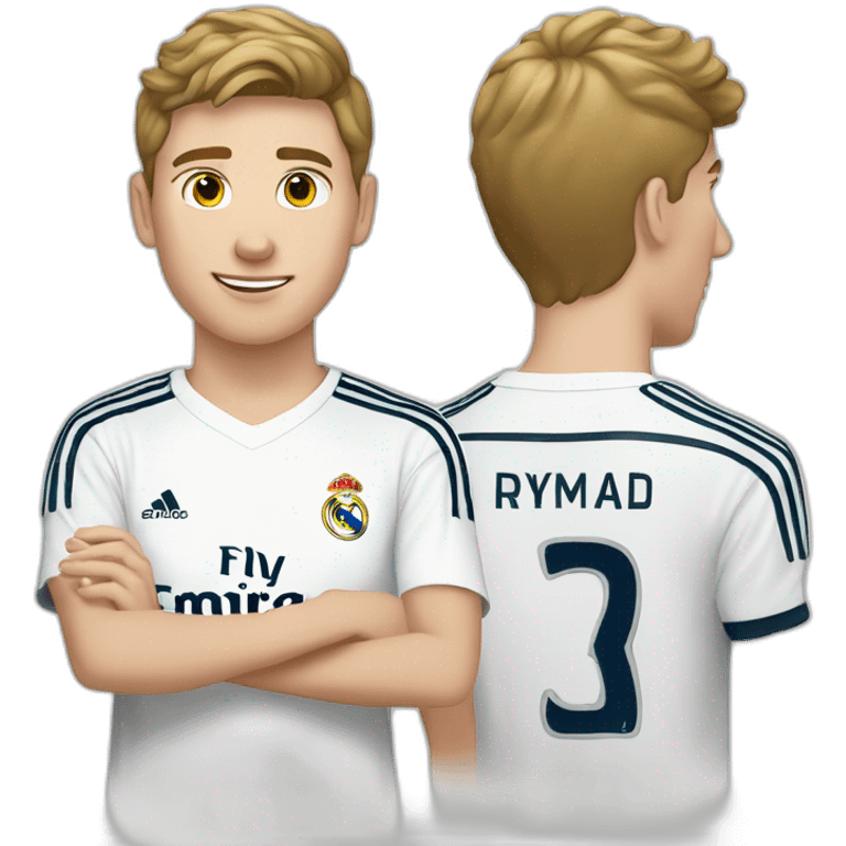 An 18-year-old white boy wearing a Real Madrid shirt  emoji