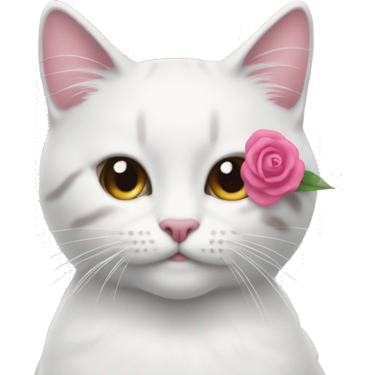 gato blanco usando una cinta rosa emoji