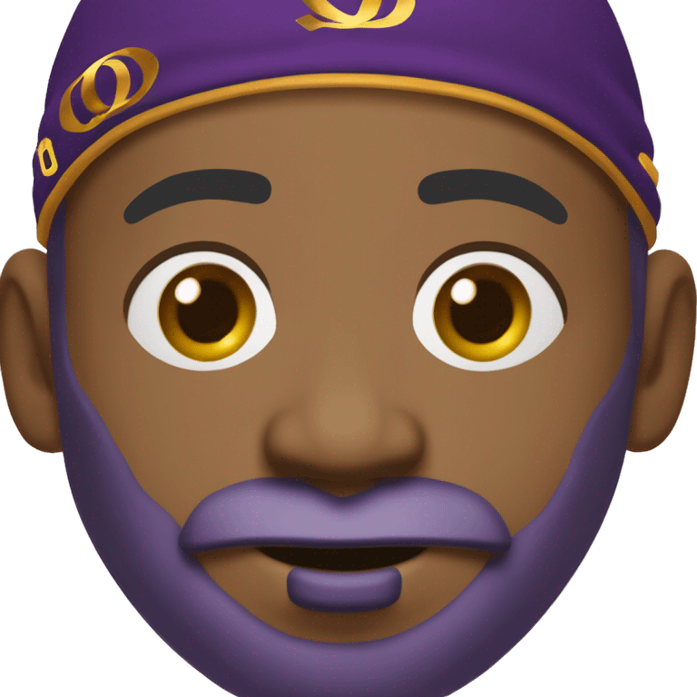 Omega psi phi man wearing a purple and gold letter man jacket a black durag in his head brown skinned black full beard and attractive add a gold hoop nose ring in left nostril emoji