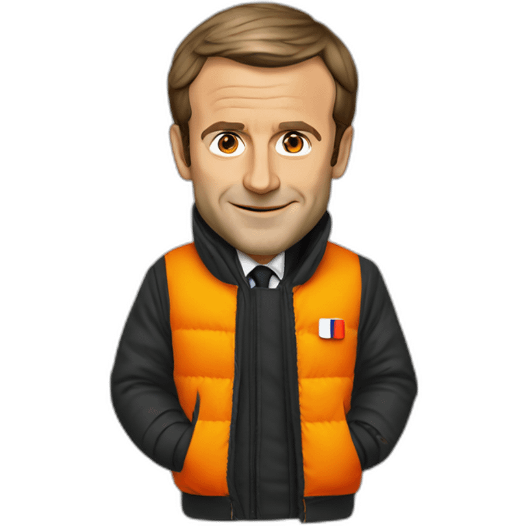 Emmanuel Macron with an orange visibility jacket emoji