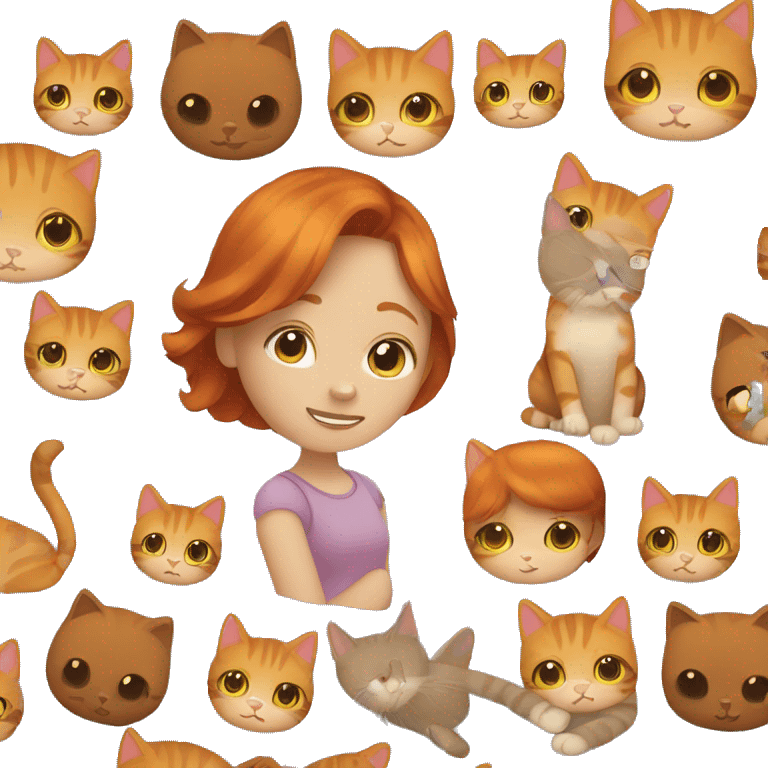 Girl with ginger hair holding a cat emoji