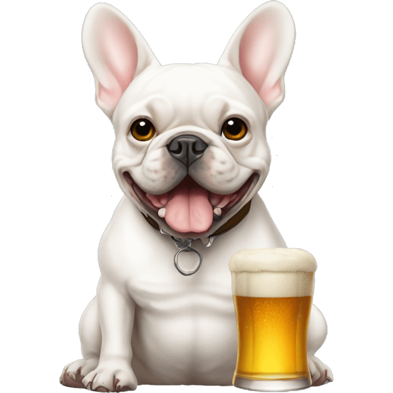 White French bulldog with beer emoji