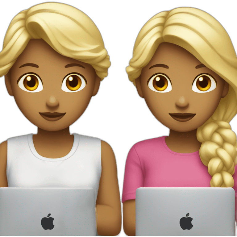 two fair-haired girls with MacBooks emoji