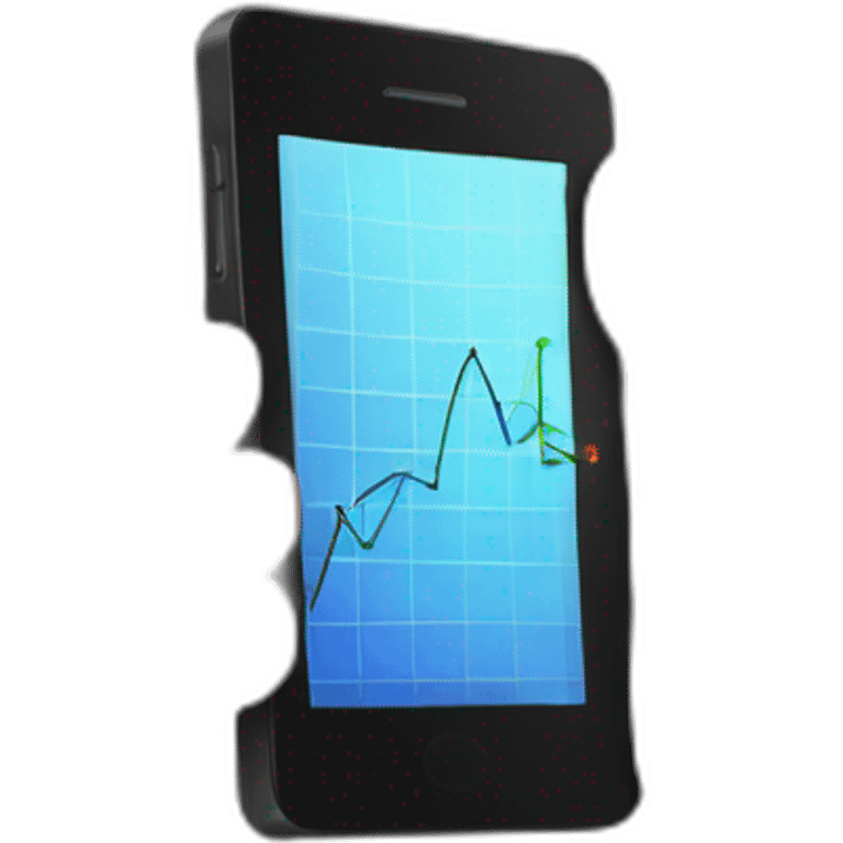 a hand holding a black smartphone showing a graph going up emoji