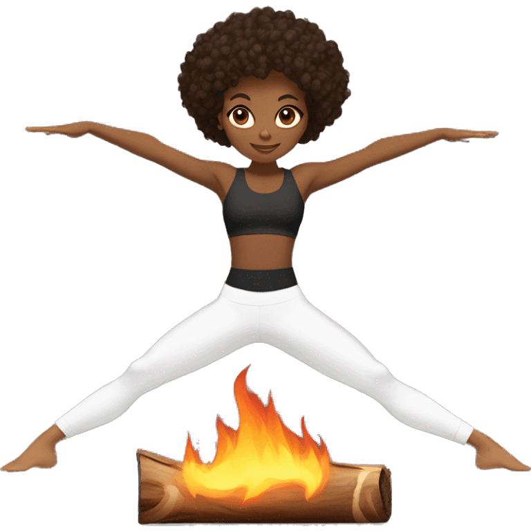 light skin black girl with dark brown chest length curly hair in fire log yoga pose emoji