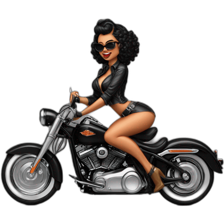 Chica pin up sobre moto Harley Davidson negra emoji