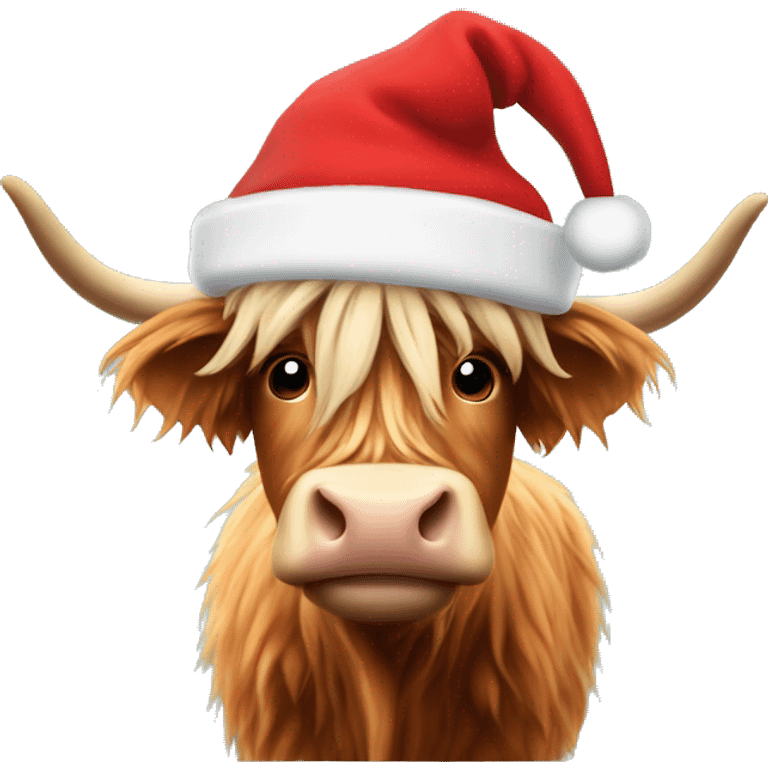 Highland cow wearing a Santa hat emoji