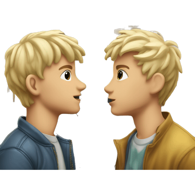 Two fair-haired boys are kissing against the backdrop of the Berlin Gate. emoji