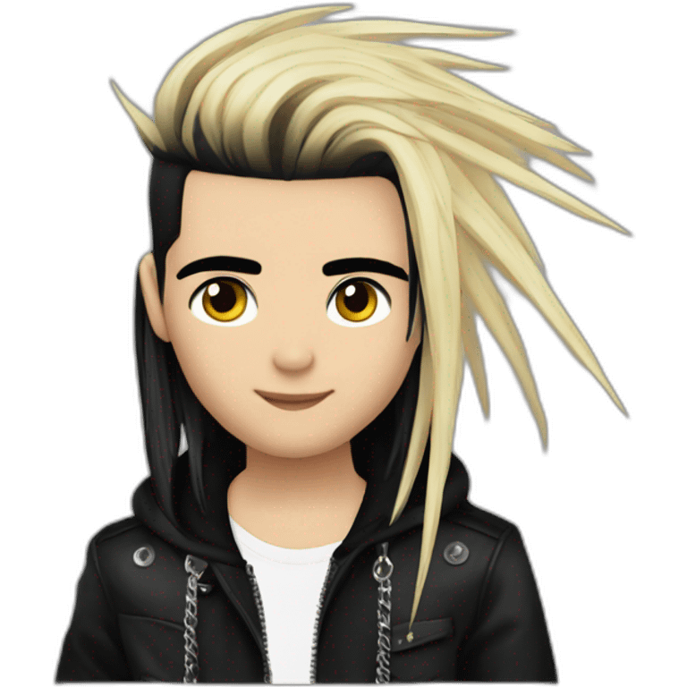 Bill Kaulitz black hair down with blonde highlights emo emoji