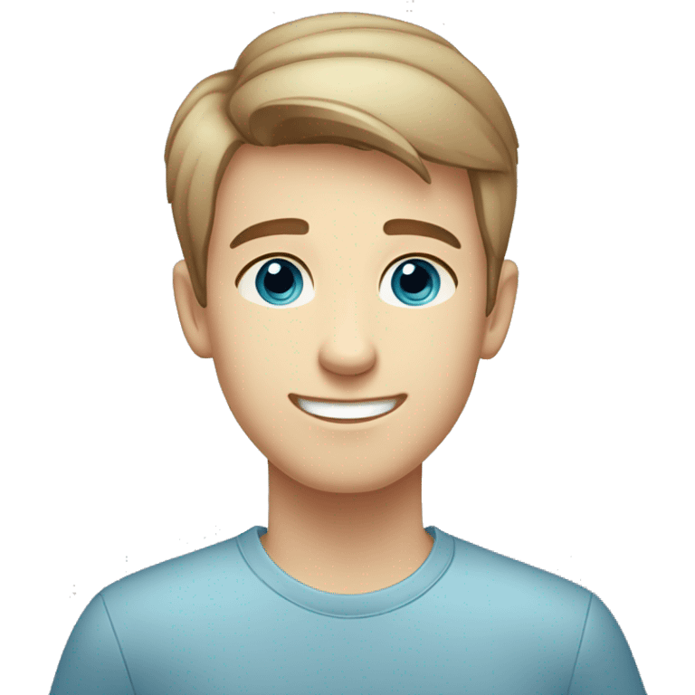 confident happy clean shaven pale teen boy with short light brown hair blue eyes portrait emoji