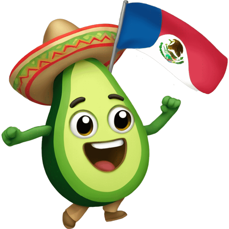 Dancing happy Mexican avocado with Mexican flag emoji  emoji