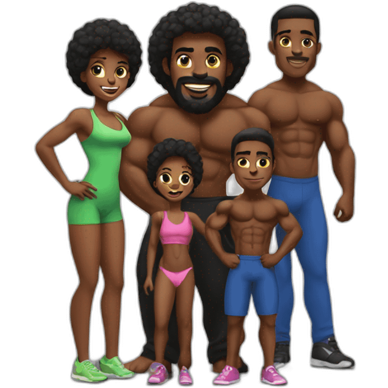 Black body builder family  emoji