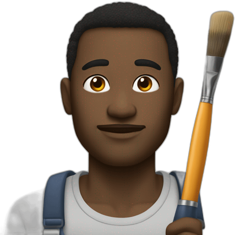 Black male no mustache with paint brush going super Sain emoji