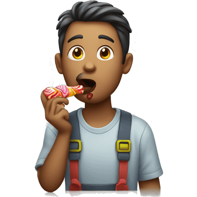 man licking a candy emoji