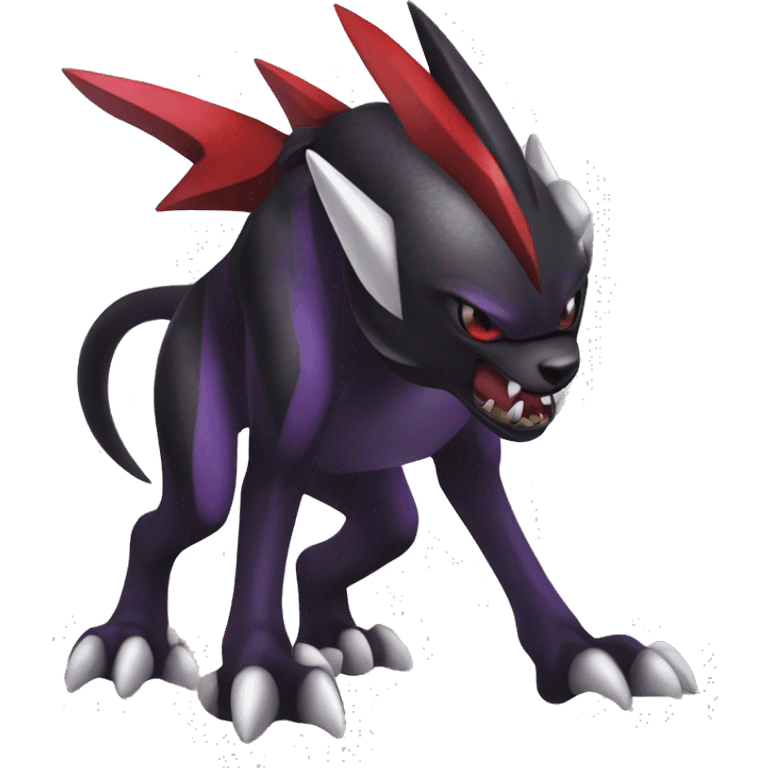 Black Cool Edgy Nargacuga-Houndoom-Garchomp Fakémon  with White and Red and purple and black Edgy markings emoji