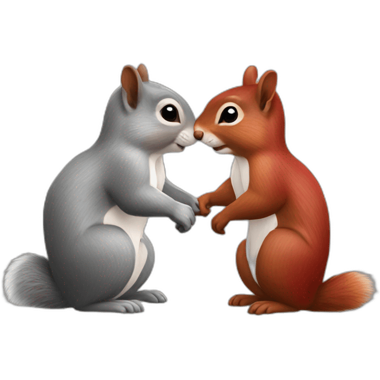 Grey and red squirrels kiss emoji