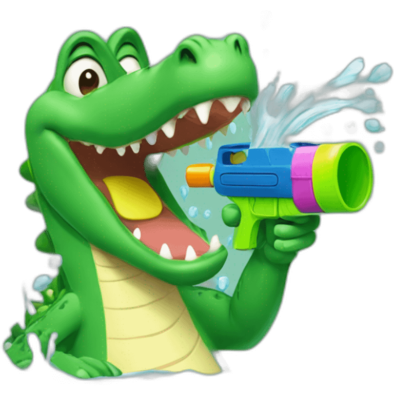 crocodile with green water gun in hand and water comes out of it emoji