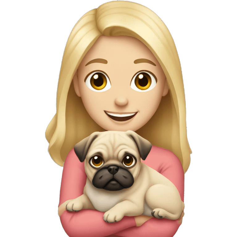 Blonde girl smiling and holding a pug emoji