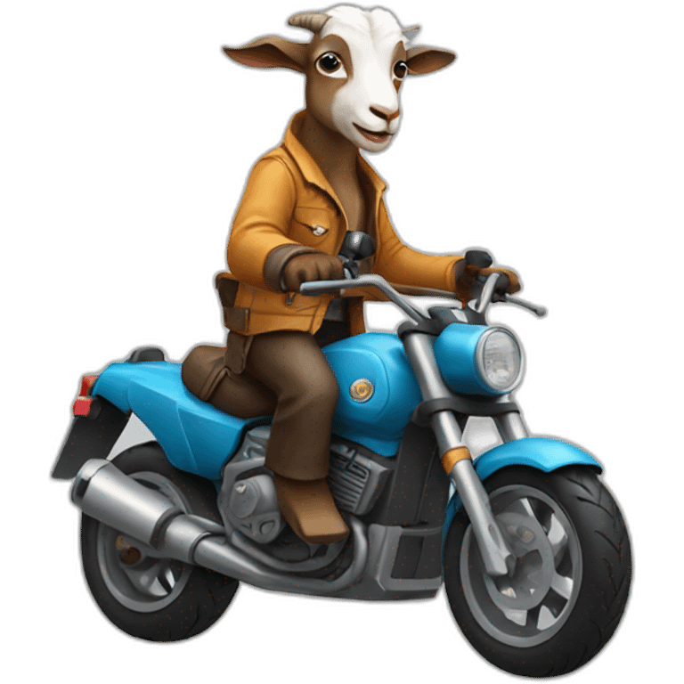 A goat wearing pants and riding a motorcycle emoji