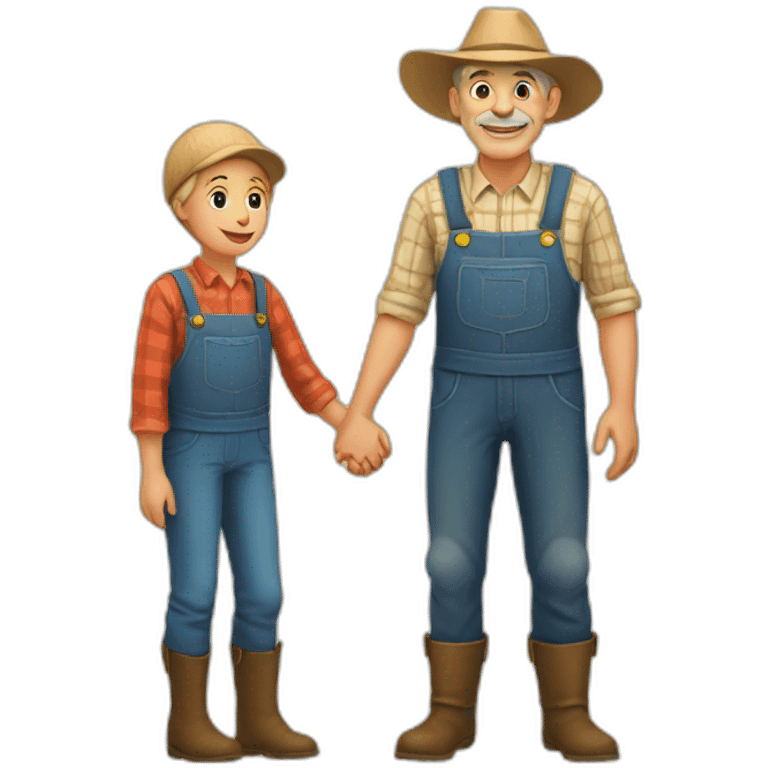 young and old farmer holding hands emoji