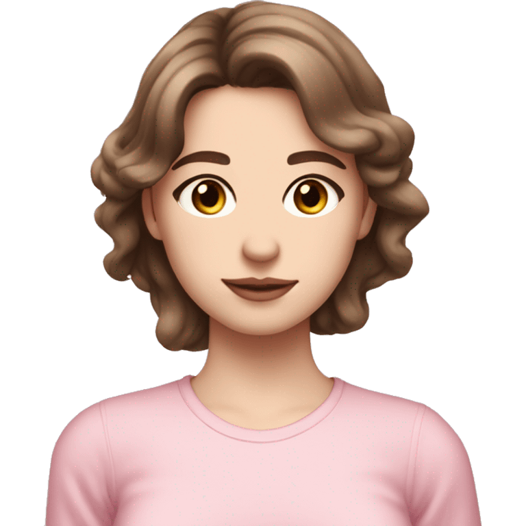  girl with brown hair and light fair pale skin in pink shirt coquette aesthetic  emoji