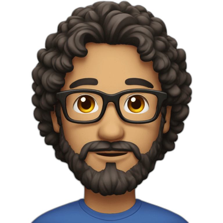 man with beard and long curly dark hair, wearing red square glasses emoji