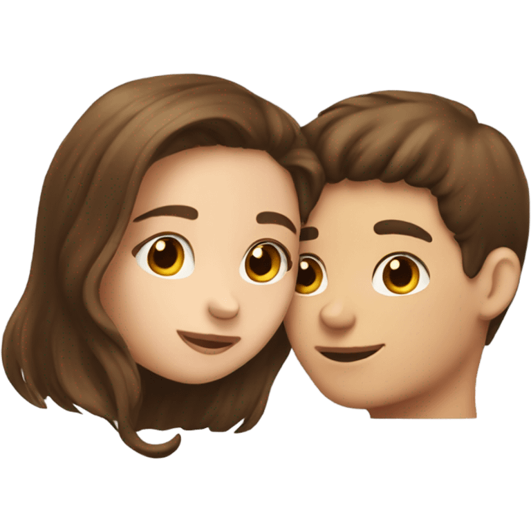 Girl with brown hair kissing a boy with brown hair emoji