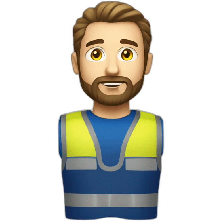 Ikea manager blue eyes beard with laptop and yellow security vest emoji