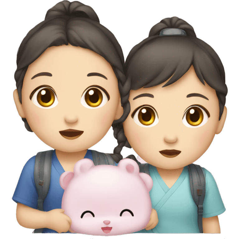 three korean baby girls traveling emoji