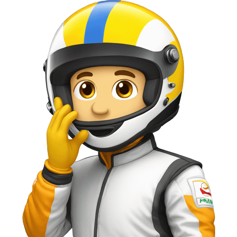 racing driver in crash helmet with hand in front of face, face palm emoji