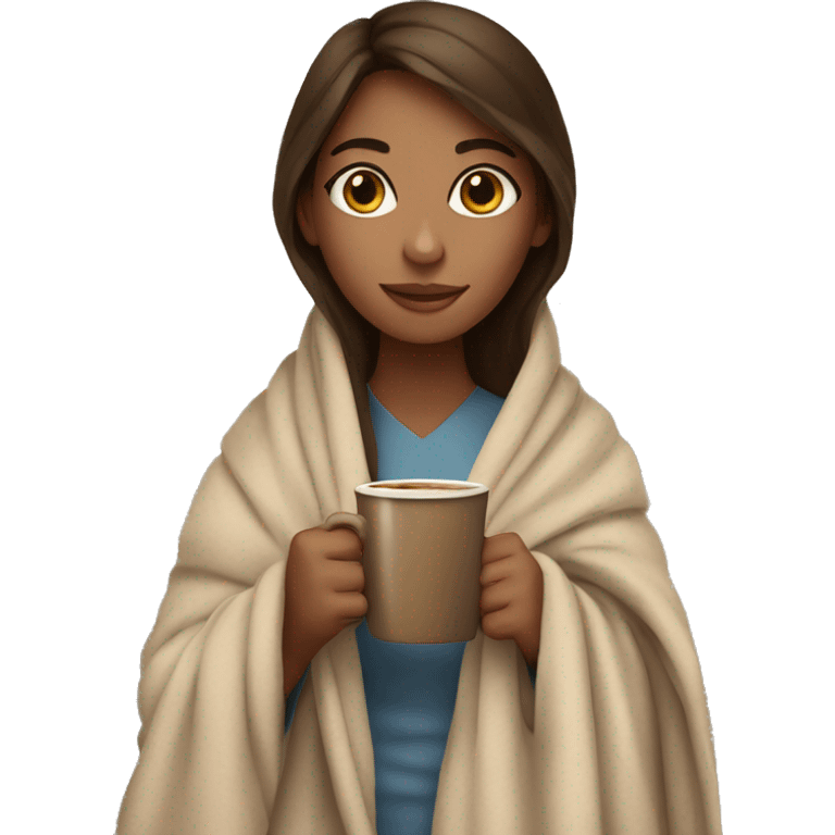 girl in blanket holding coffee w brown hair  emoji