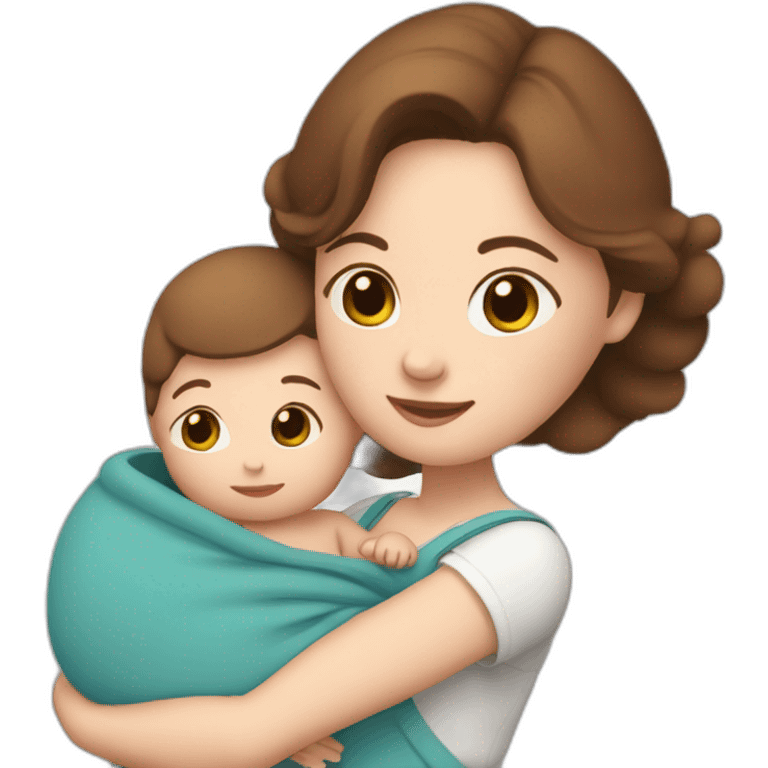 white midwife with brown hair, a stethoscope, a gown and a baby in her arms emoji