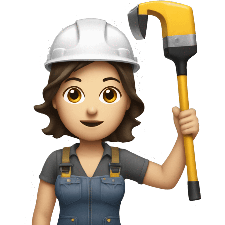 brunette woman with a construction helmet, an electric hammer in her hand and an iphone in the other hand  emoji