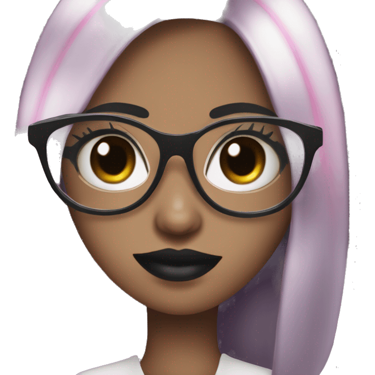 Lovely Vampire girl with white teeth and glasses and black hair and black eyes and pink lip emoji