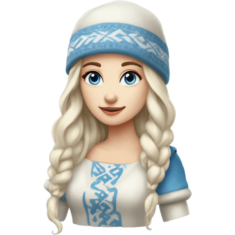 Winter Outfit, Slavic princess with a hat and blue eyes  emoji