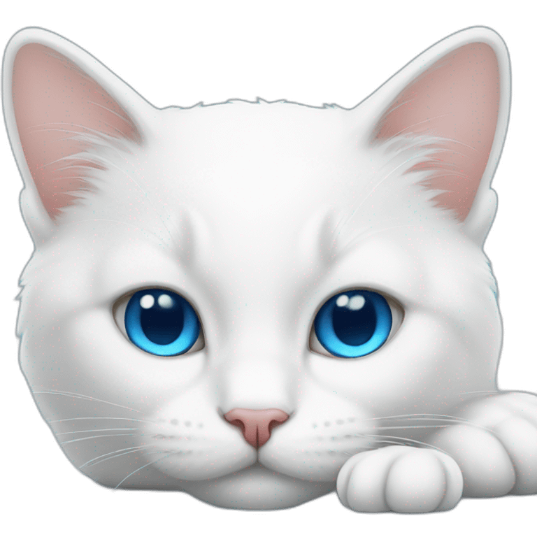 white cat with blue eyes is sleeping emoji