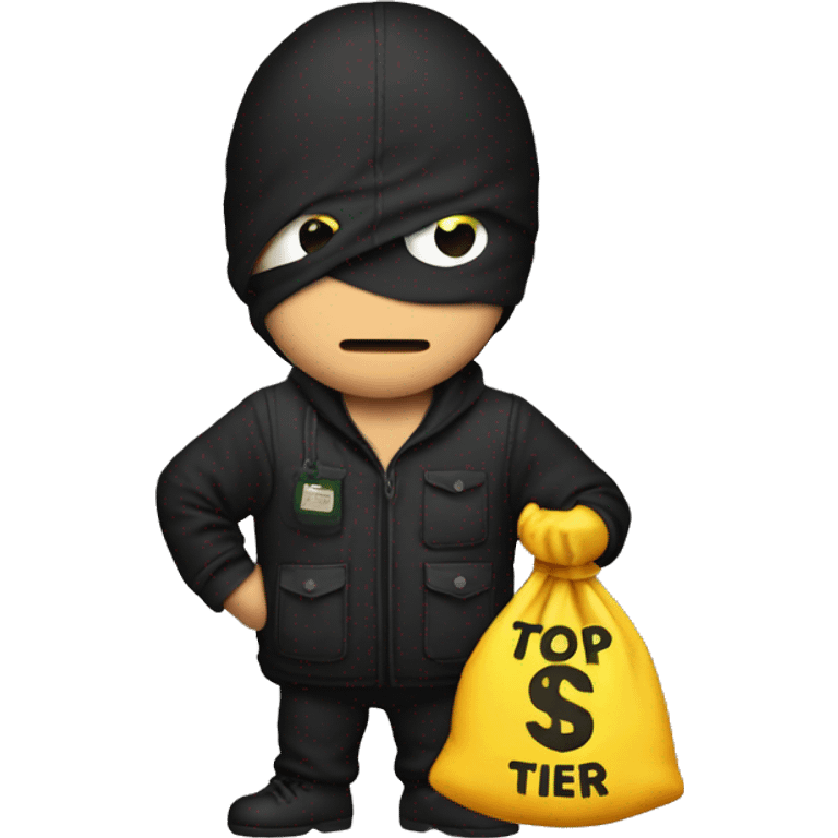 Thief stealing money bag with the words Top Tier embroidered on it emoji