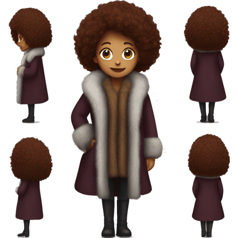 Burgundy haired girl wearing full length fur coat emoji