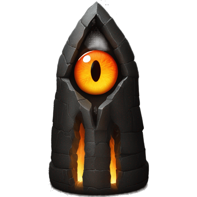 Eye of Sauron with glowing orange iris, set in a dark tower of Mordopr emoji