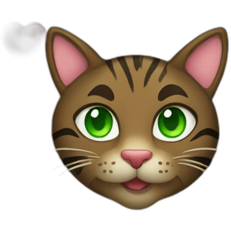 Dark Brown Tiger cat with green eyes with red hearts over head emoji